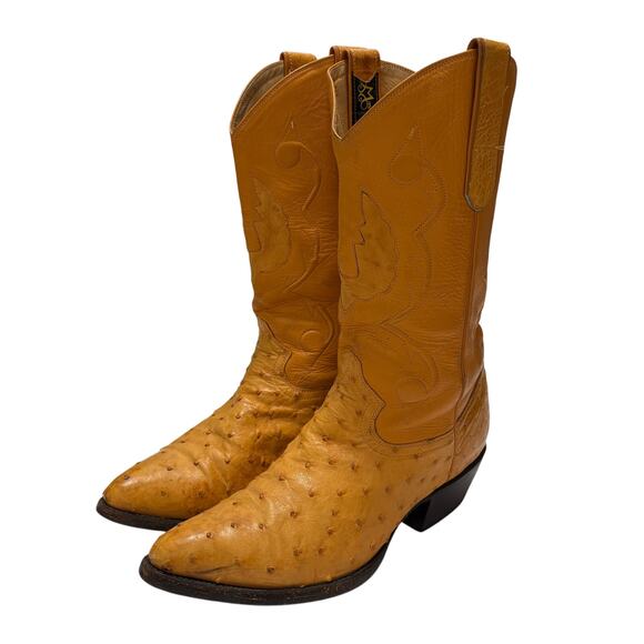 Max Leather Yellow Genuine Ostrich Cowboy Boots Men\'s 10 1/2 EE main image 6